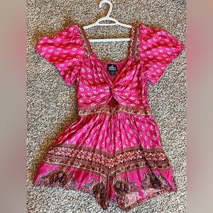 Angie Pink/White Paisley Pattern Romper NWOT